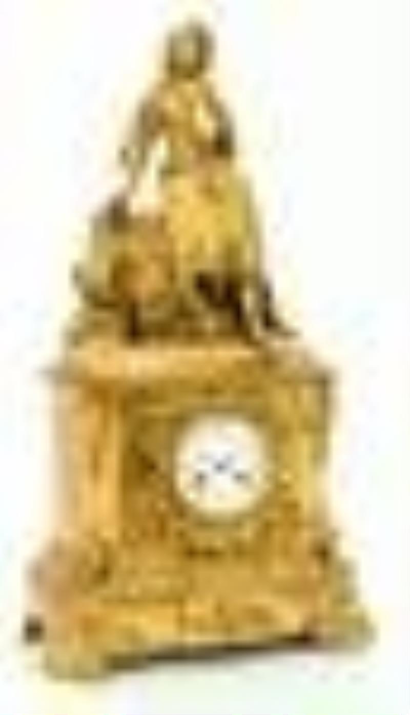 French Gilt Bronze Figural Mantel Clock