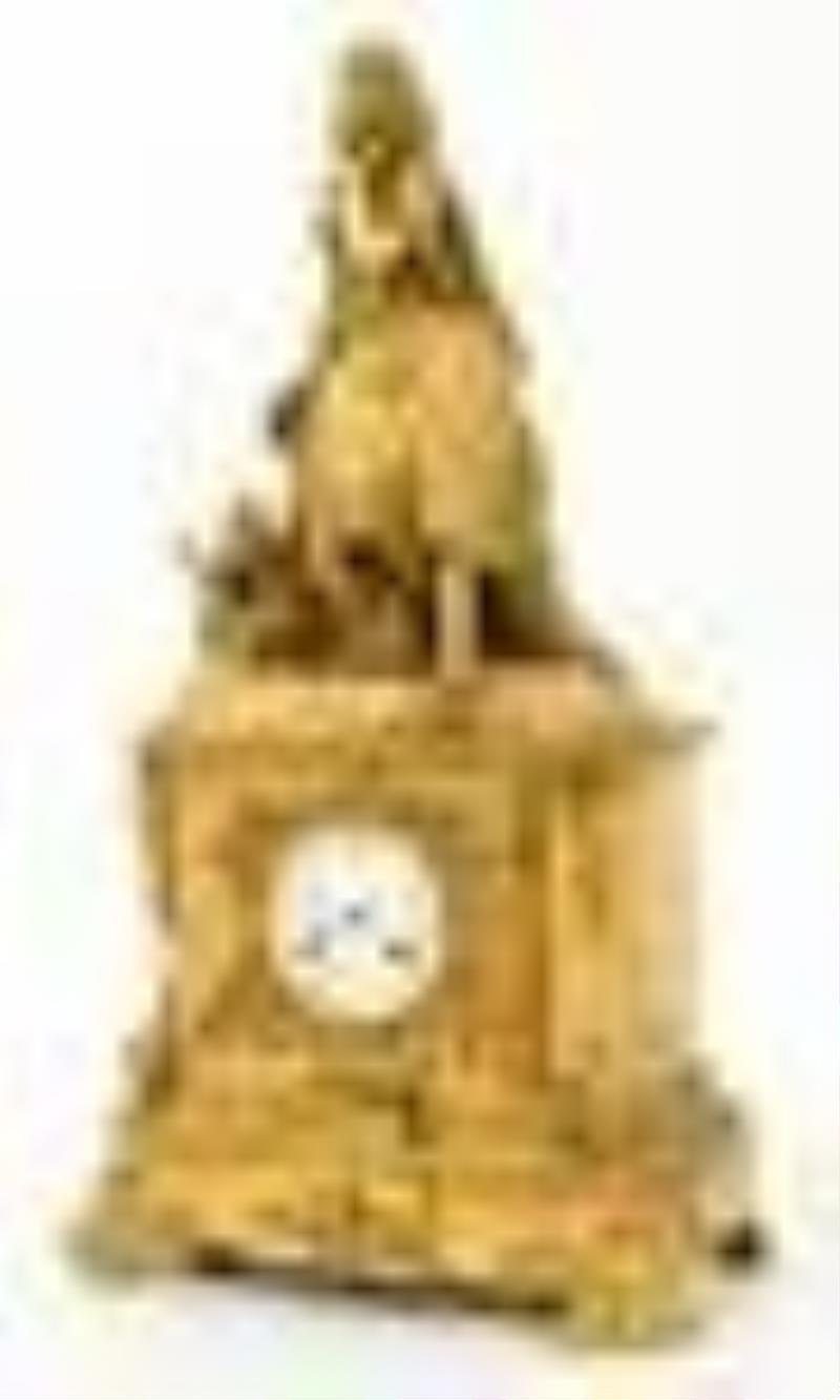 French Gilt Bronze Figural Mantel Clock