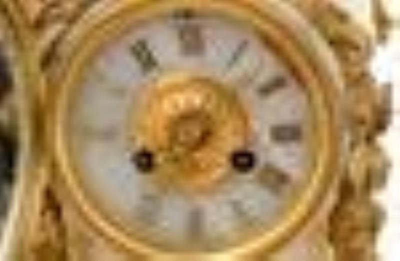 French Louis XVI-Style Gilt Bronze & Onyx Figural Mantel Clock