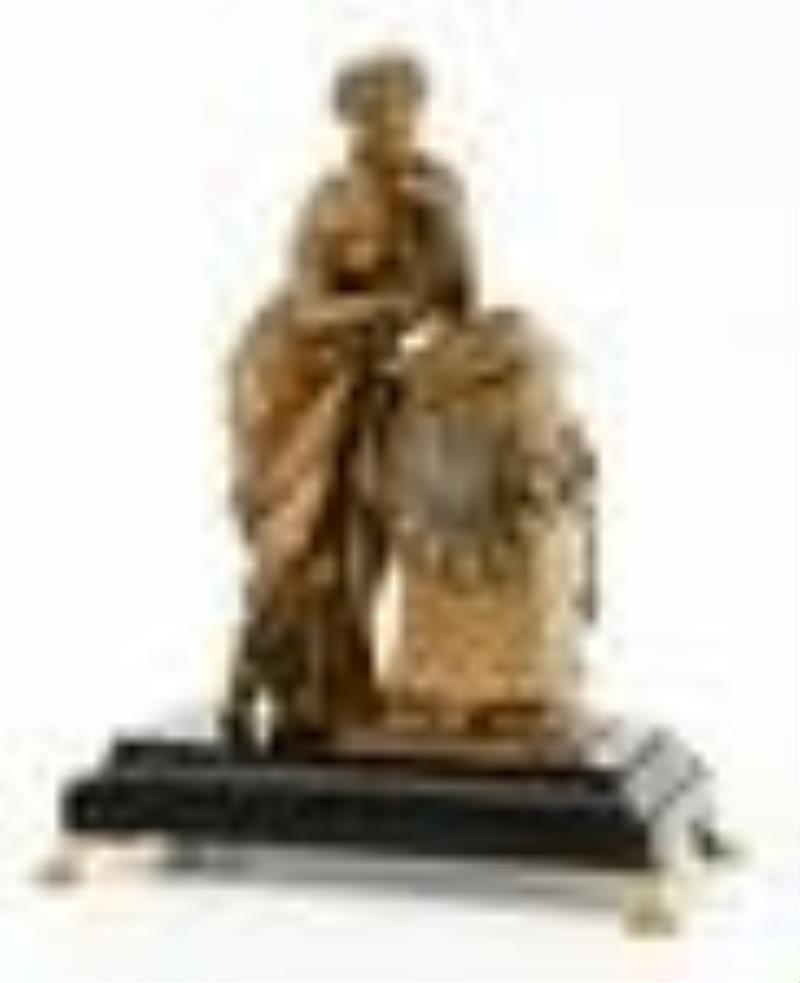 French Bronze & Marble Figural Mantel Clock