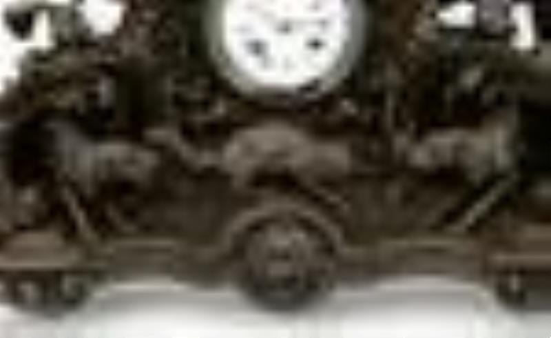 French Patinated Bronze Figural Mantel Clock, Emile Wolff, Paris