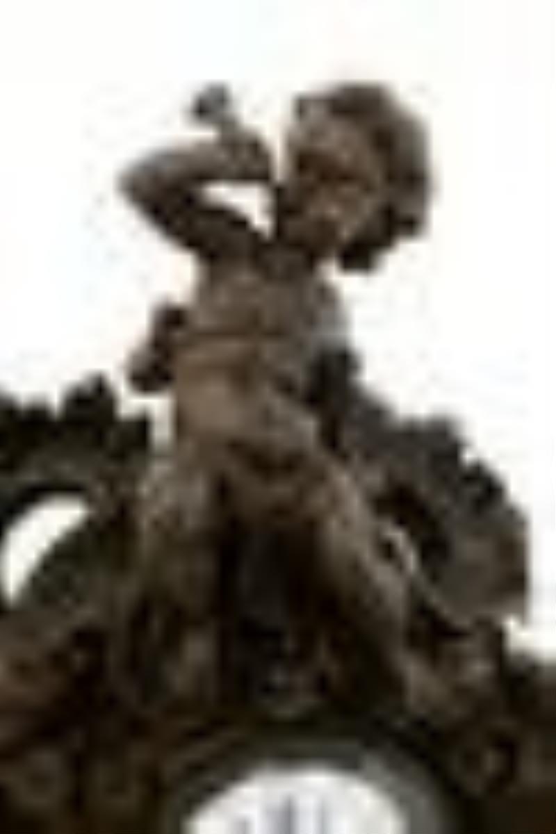 French Patinated Bronze Figural Mantel Clock, Emile Wolff, Paris
