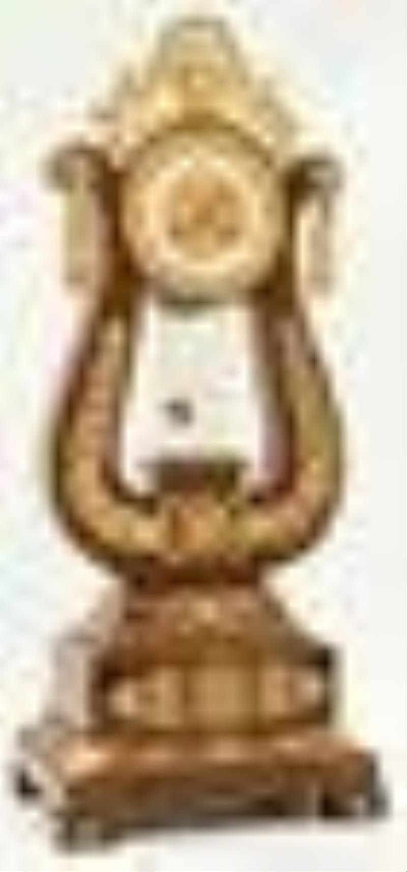 French Charles X Gilt Bronze Mounted Mahogany Lyre-Form Mantel Clock