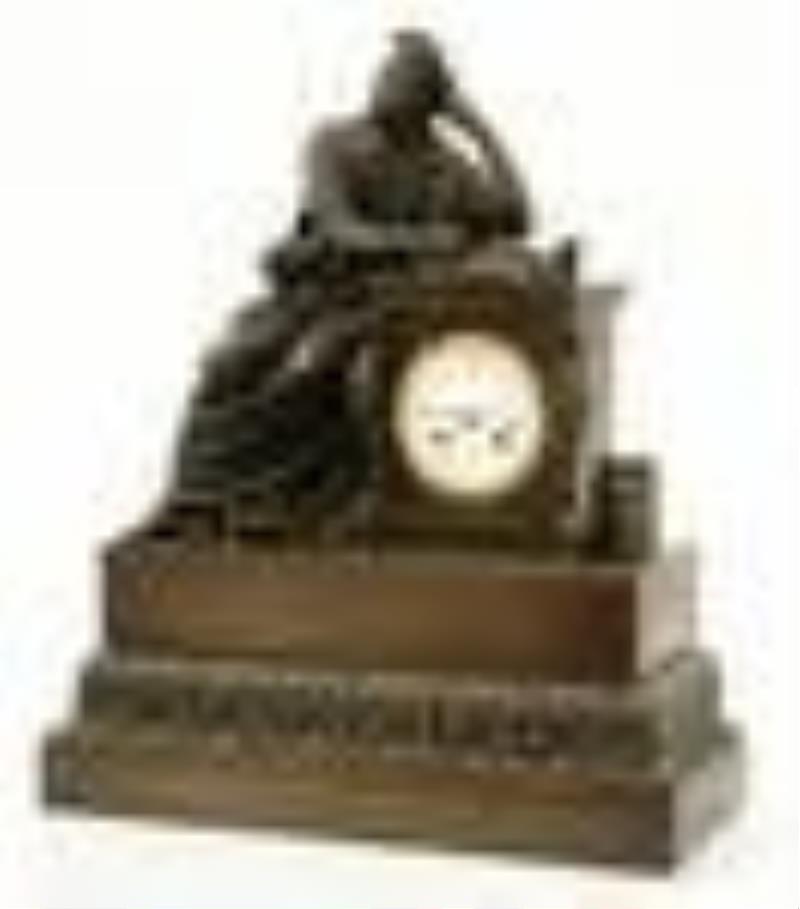 French Neoclassical Bronze Mantel Clock with Aristotle