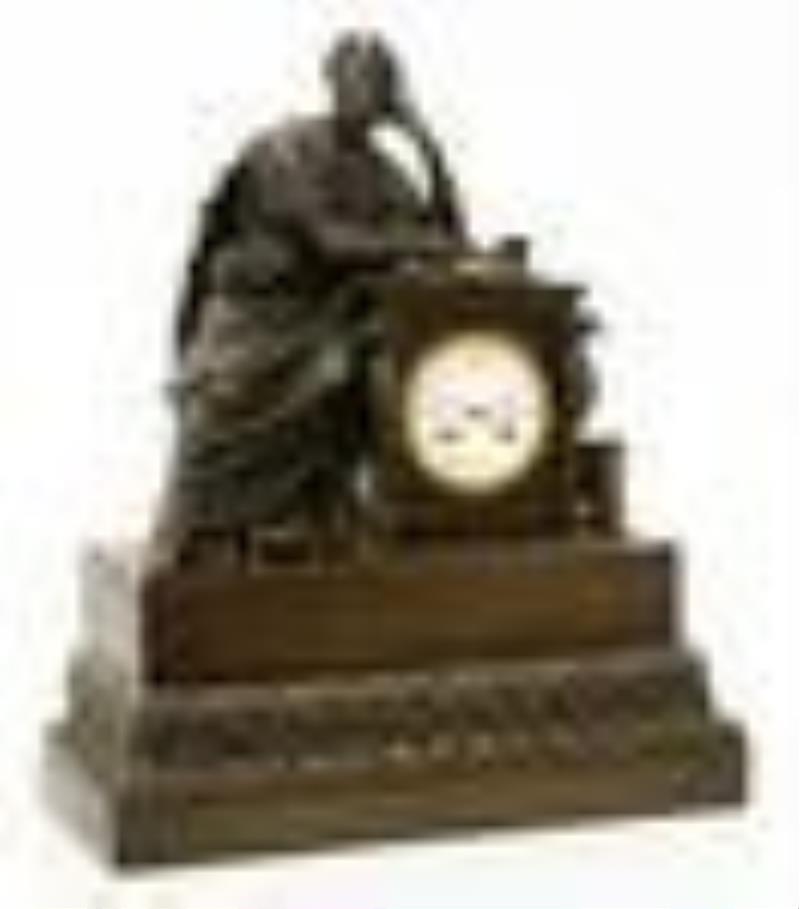 French Neoclassical Bronze Mantel Clock with Aristotle