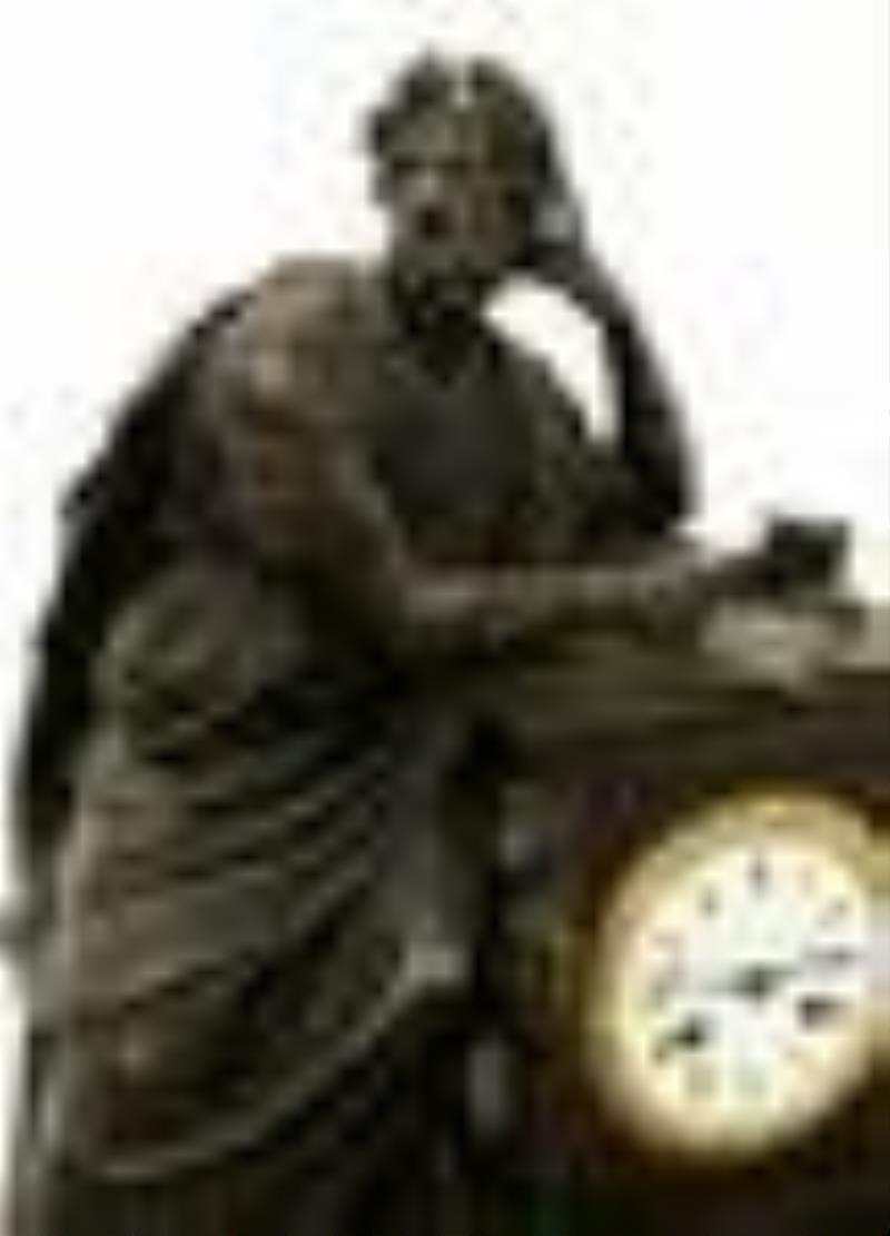 French Neoclassical Bronze Mantel Clock with Aristotle