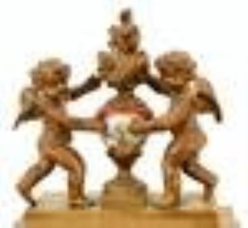 French Louis XVI-Style Gilt Metal & Porcelain Figural Clock Garniture