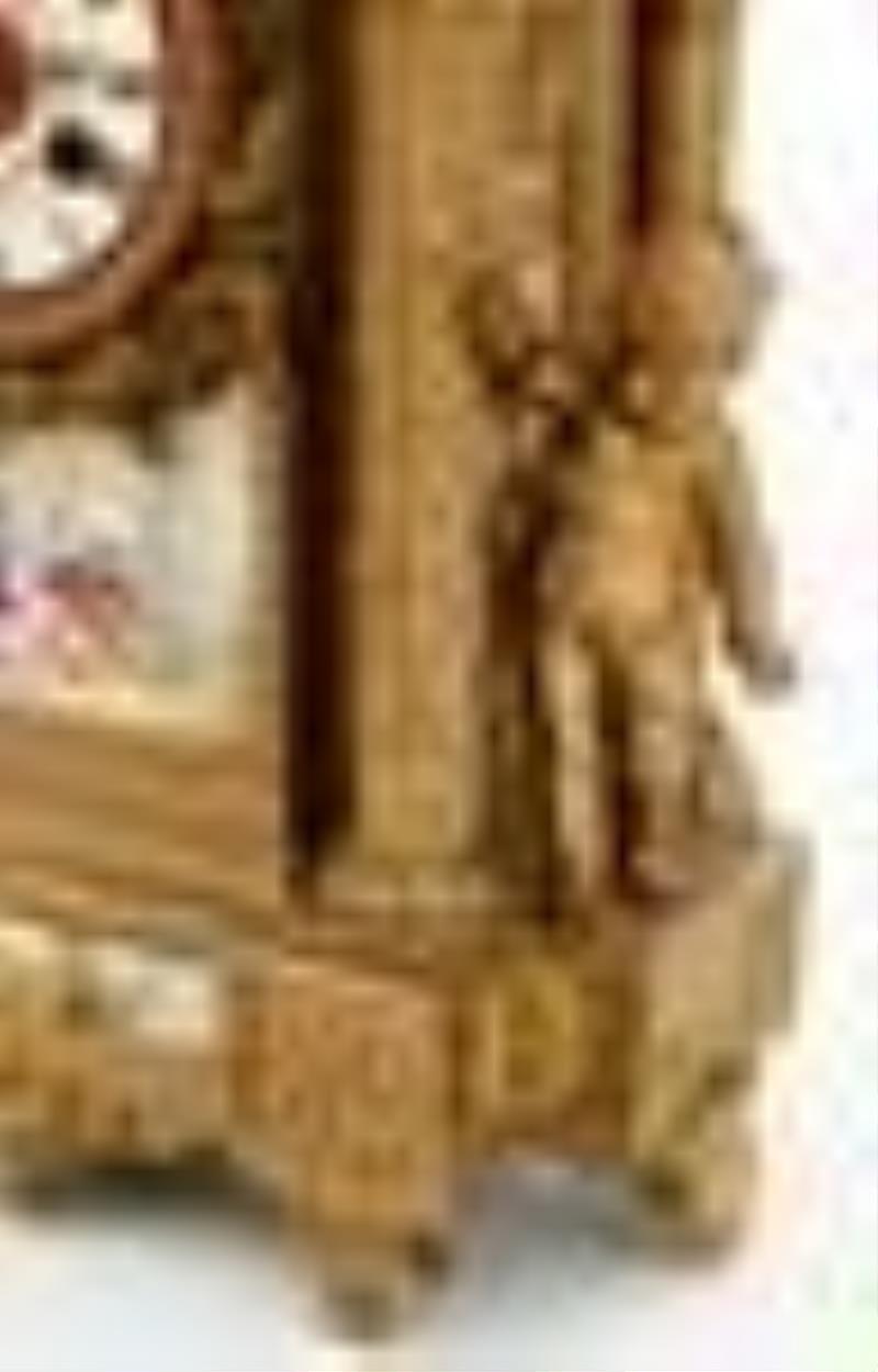 French Louis XVI-Style Gilt Metal & Porcelain Figural Clock Garniture