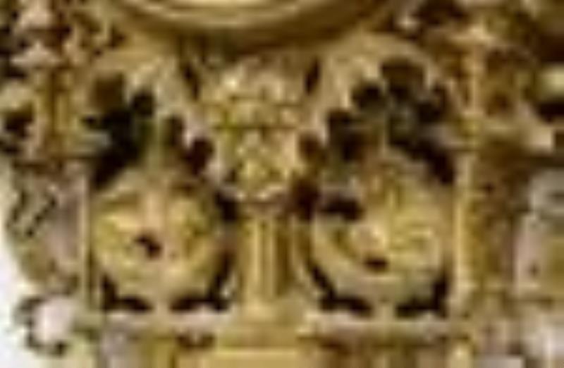 French Gothic Revival Gilt Bronze Cartel Clock