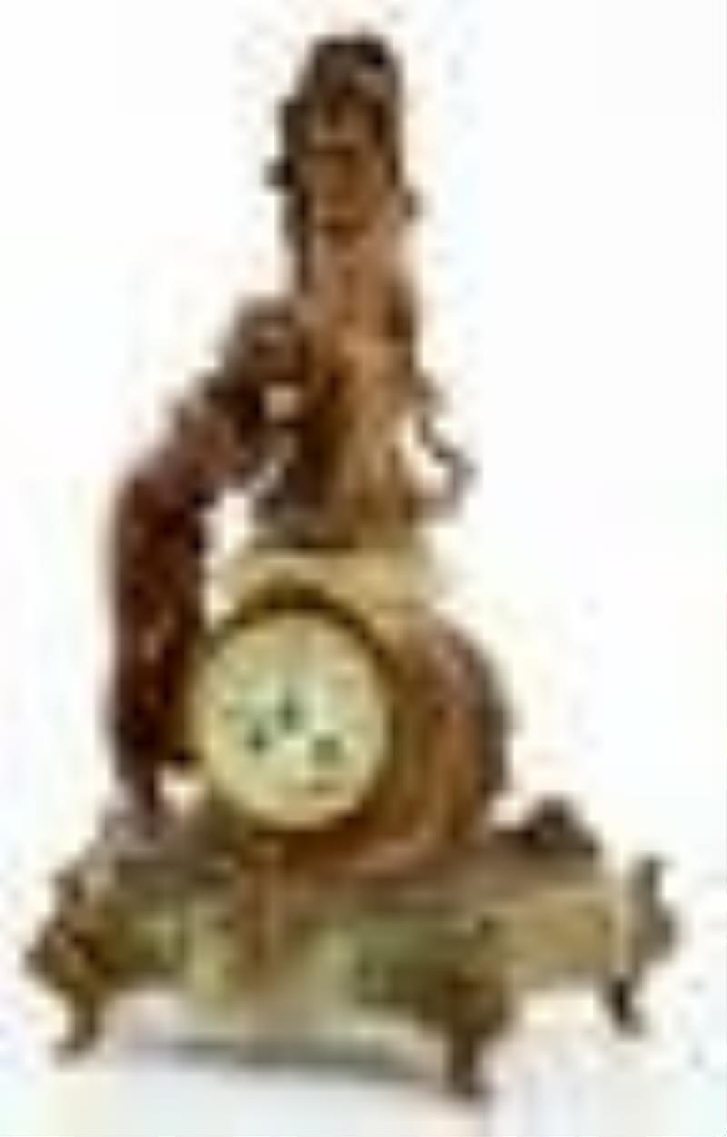 French Art Nouveau Bronze & Onyx Figural Clock
