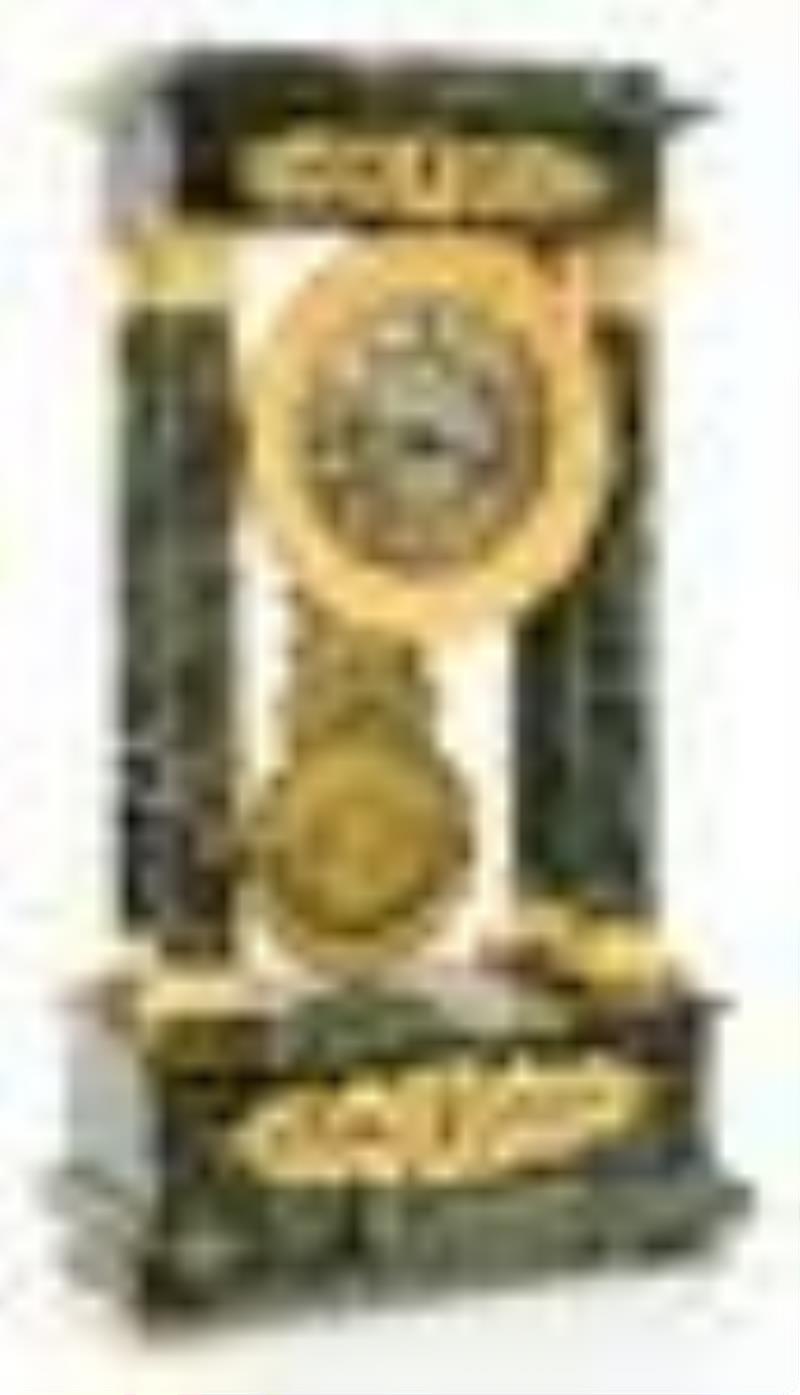French Gilt Bronze & Marble Portico Clock