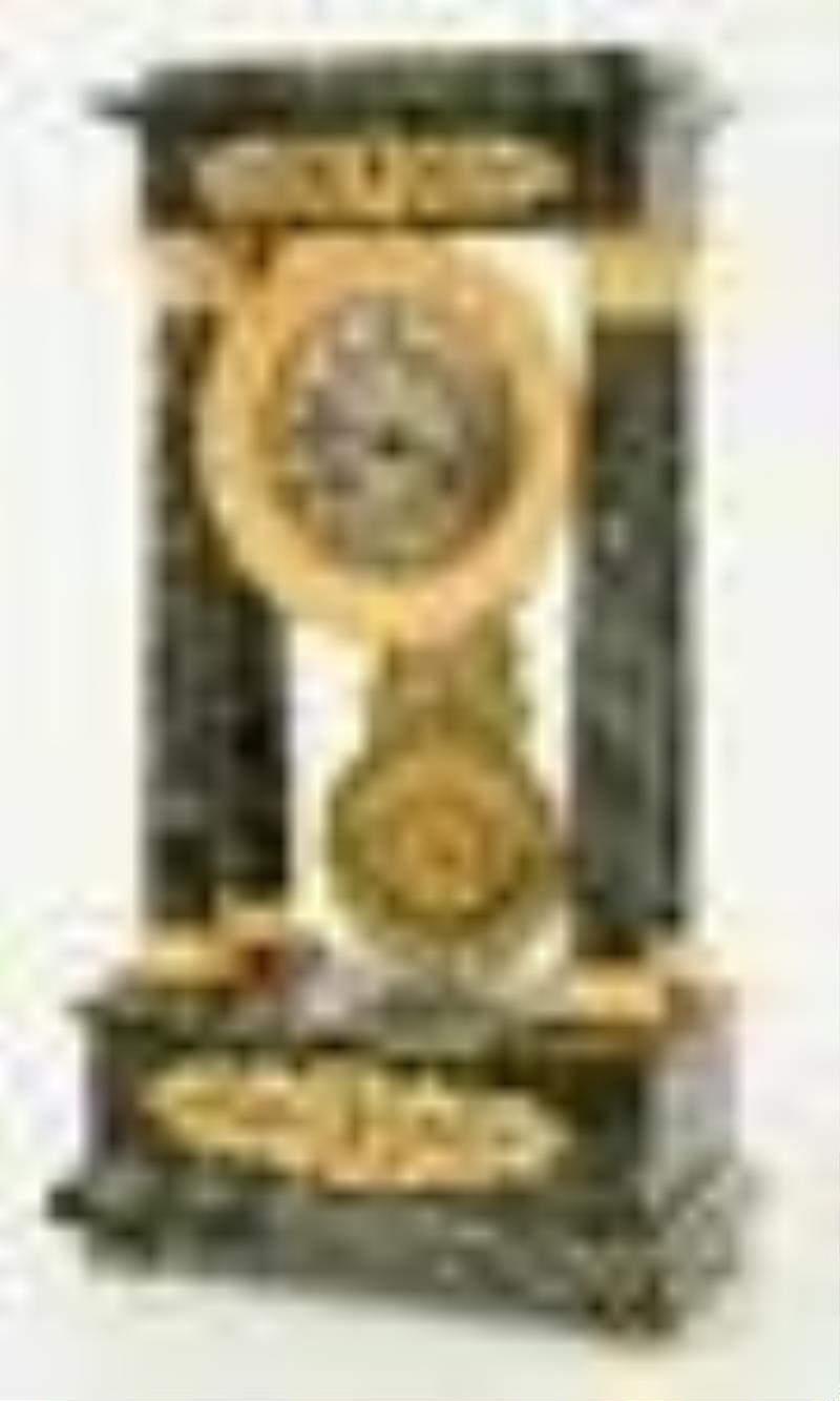 French Gilt Bronze & Marble Portico Clock