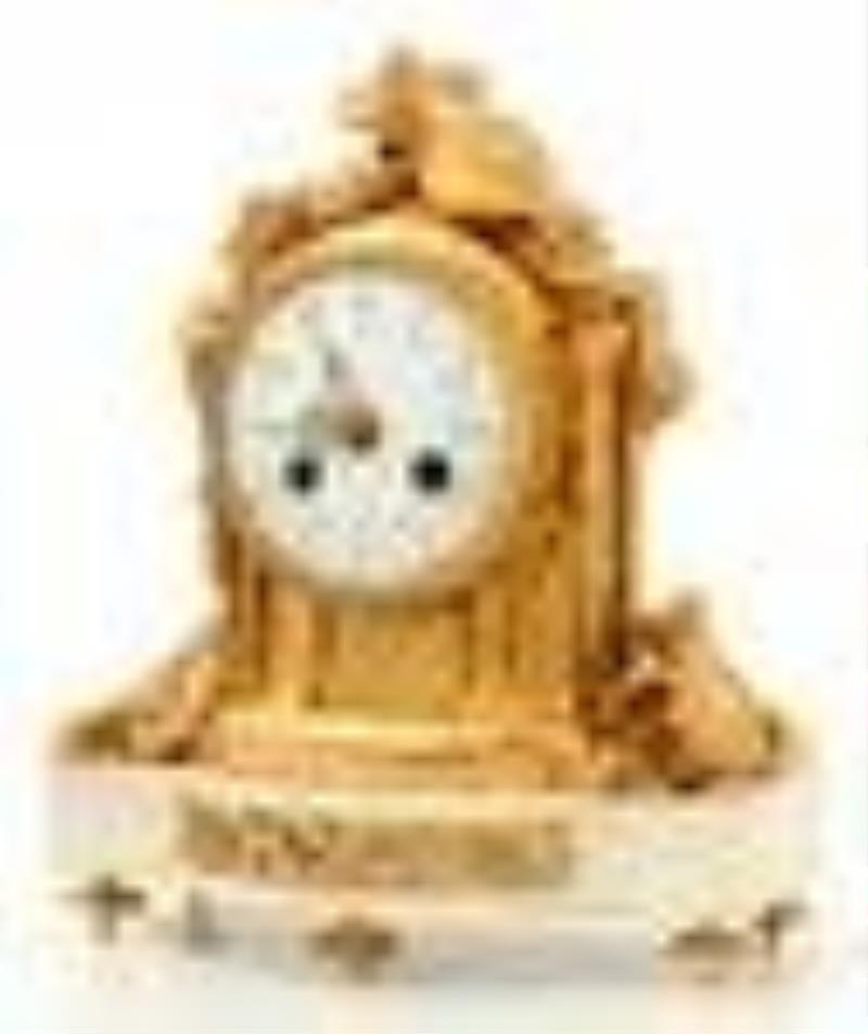 French Louis-XVI Style Gilt Bronze & Marble Mantel Clock