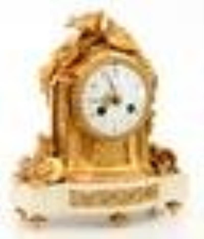 French Louis-XVI Style Gilt Bronze & Marble Mantel Clock
