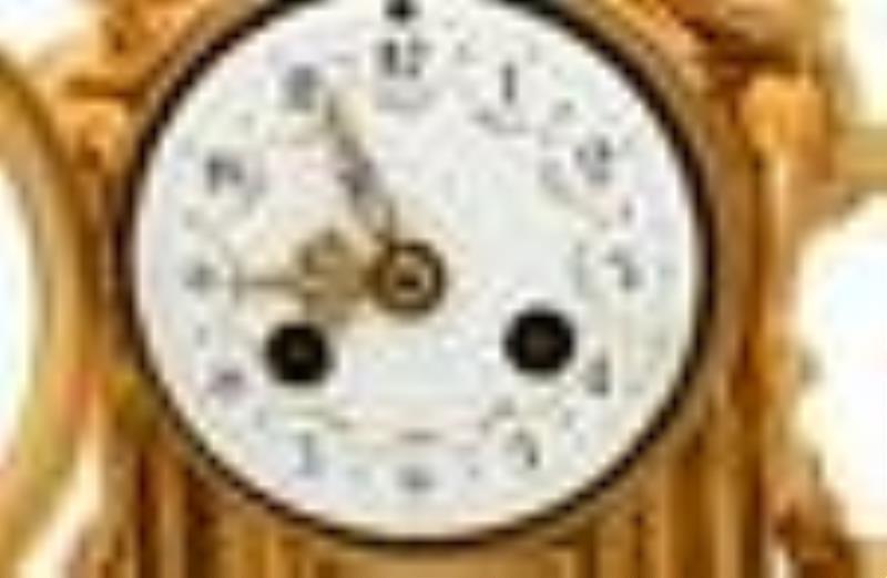 French Louis-XVI Style Gilt Bronze & Marble Mantel Clock