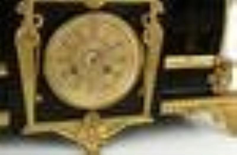 French Gilt Bronze & Marble Plateau Mantel Clock
