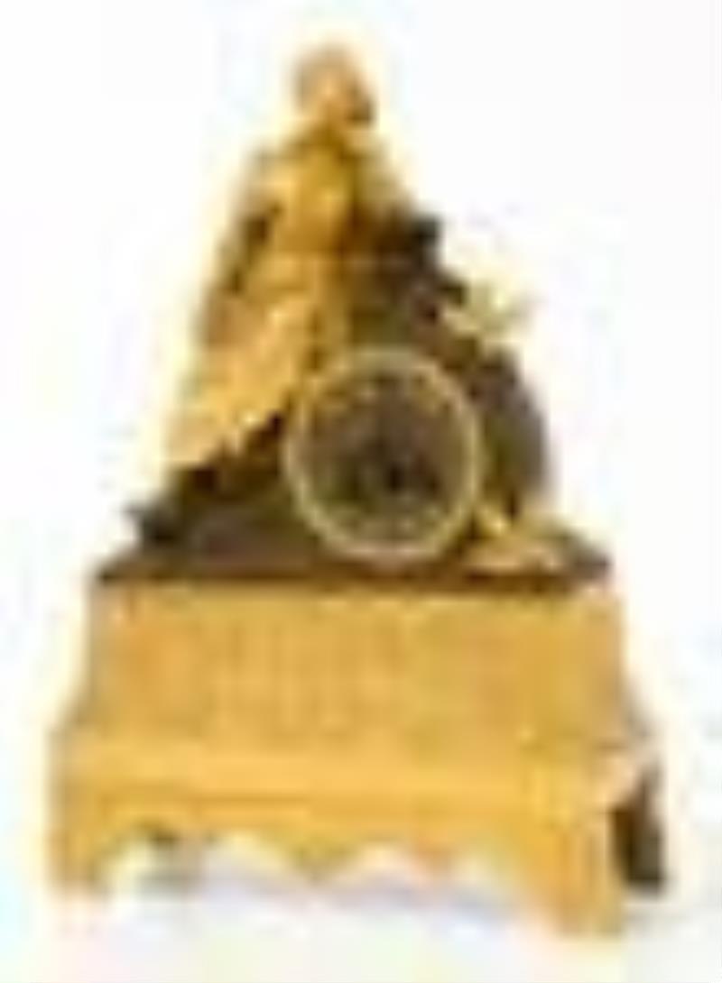 French Charles X Gilt & Patinated Bronze Mantel Clock