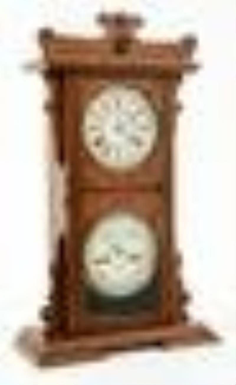 Waterbury Clock Co. \\\”Calendar No. 44\\\” Double Dial Shelf Clock