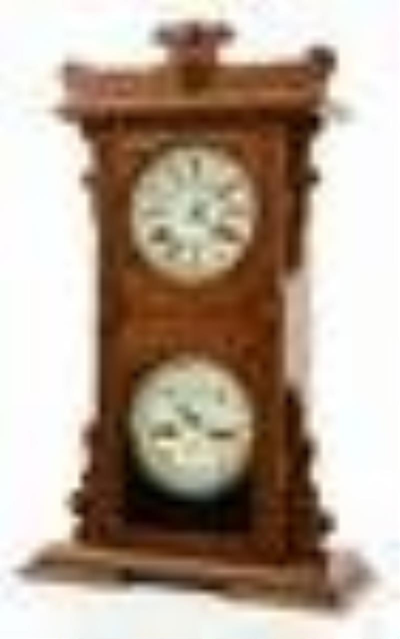 Waterbury Clock Co. \\\”Calendar No. 44\\\” Double Dial Shelf Clock