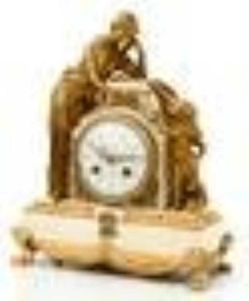 French Louis XVI-Style Bronze & Marble Figural Mantel Clock