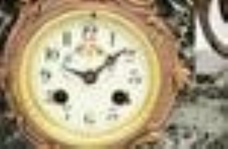 French Patinated Metal & Marble Clock Garniture