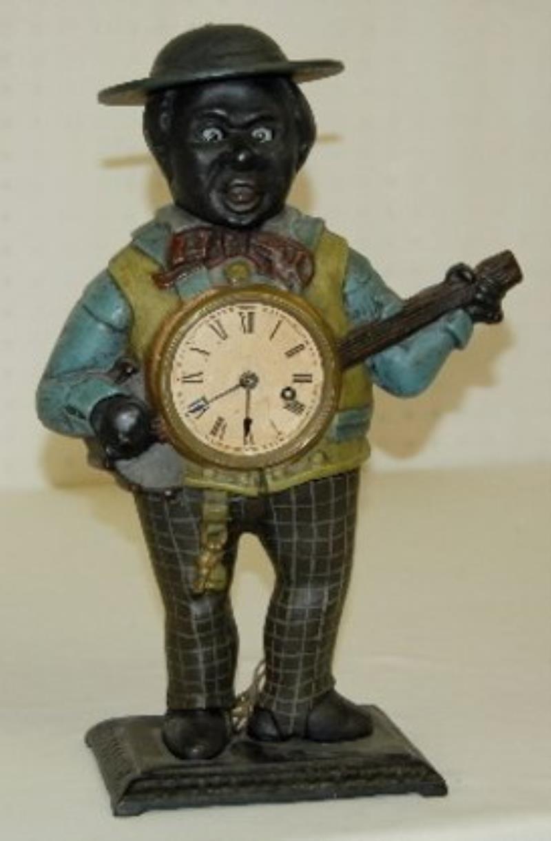 Cast Iron Black Man Banjo Player Clock