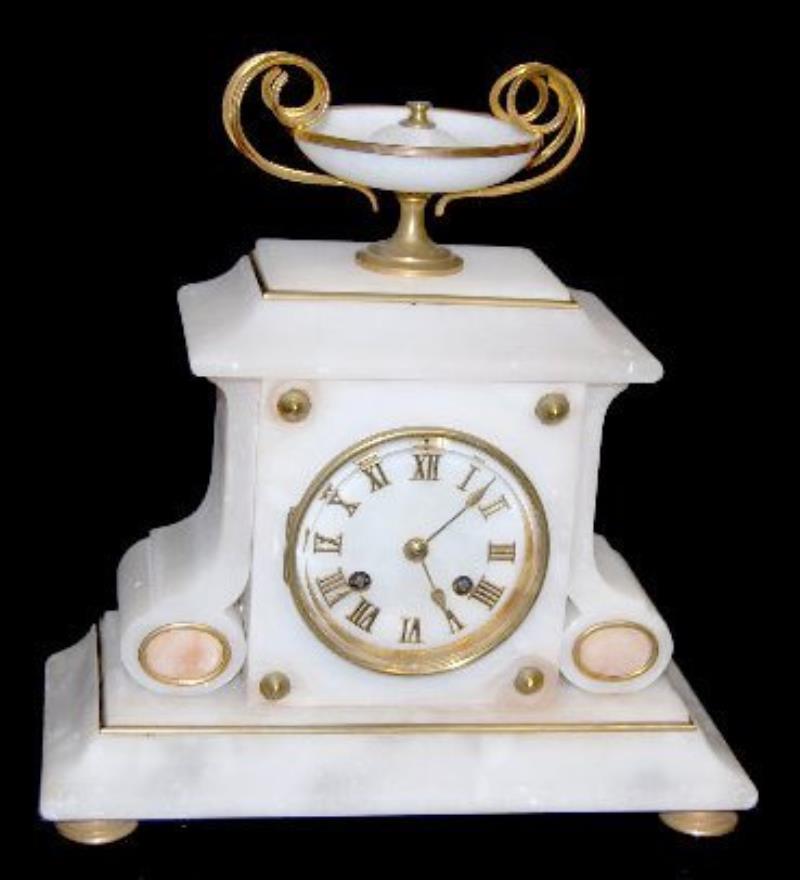 S Marti & Cie Alabaster Mantel Clock