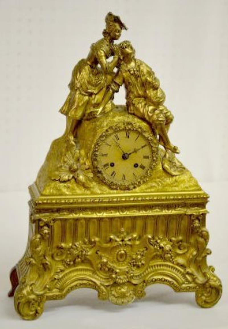 Bacilier & Fils Paris Mantel Clock w/Man & Woman