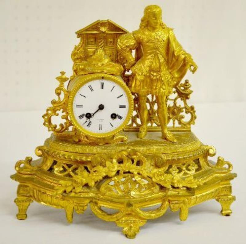 Japy Freres Gilt Bronze Mantel Clock w/Cavalier