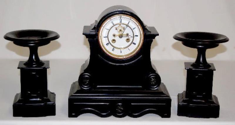 French 3 Piece Slate Clock Garniture Set