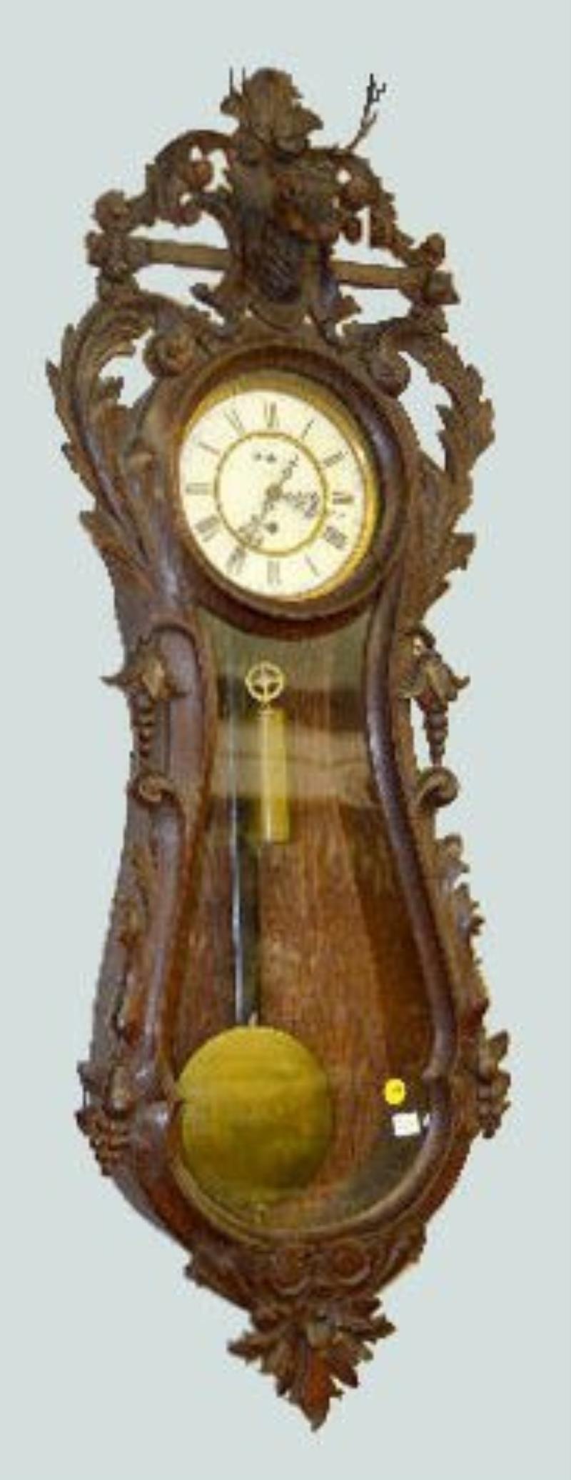 German 1 Wt. Wall Regulator Clock w/Deer Head