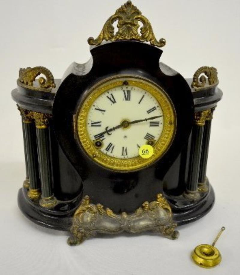 Ansonia 6 Column Iron Mantel Clock