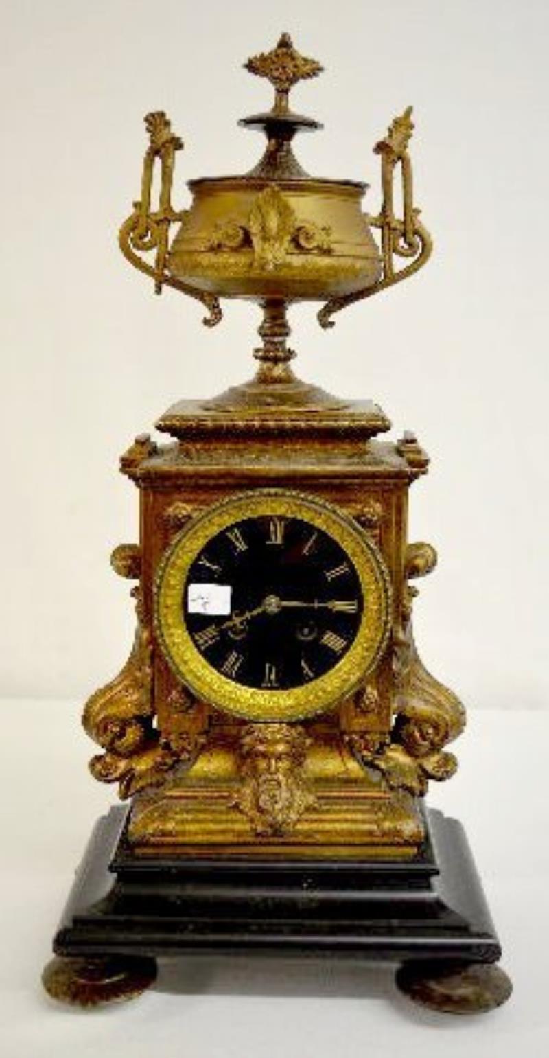 Japy Frères Urn Top Mantel Clock w/ Dolphins