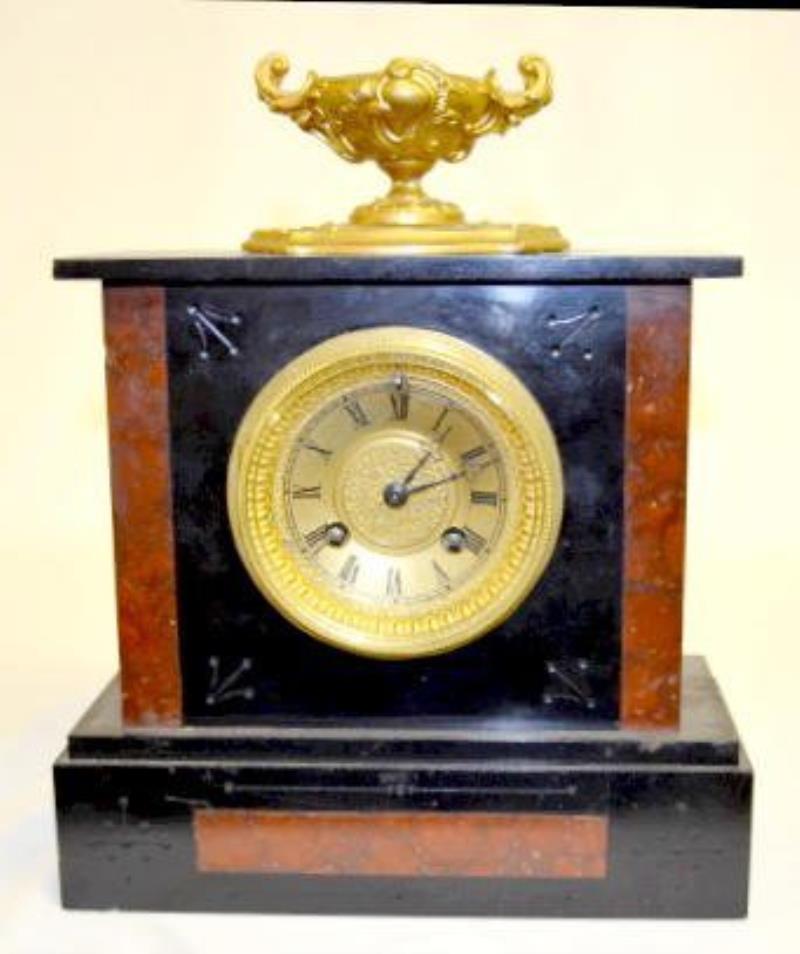 French Marti Red & Black Mantel Clock