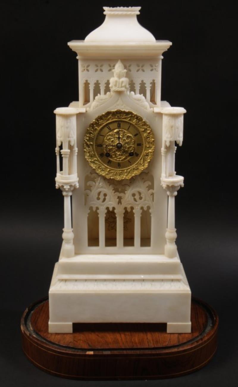 WHITE MARBLE ARCHITECTURAL FRENCH CLOCK 1880