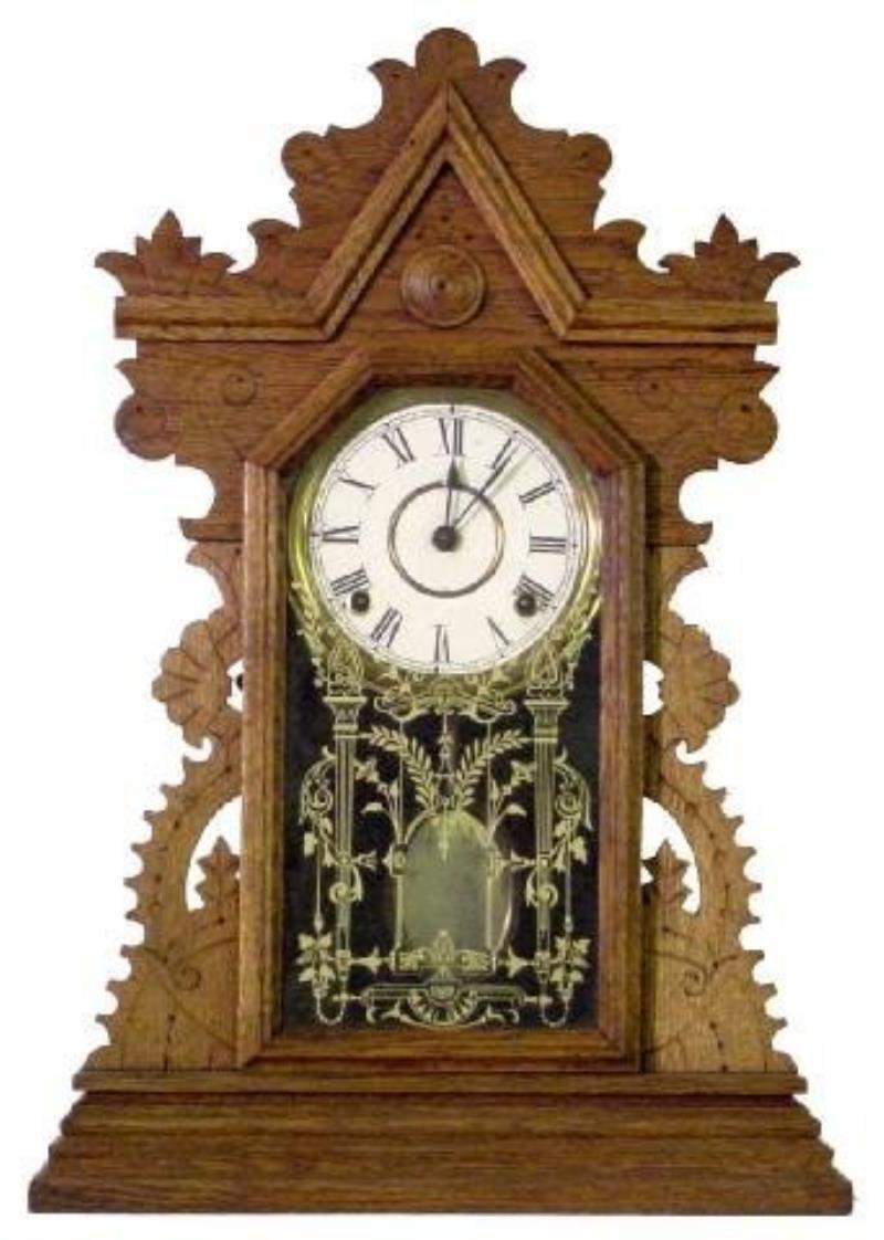 Oak Gingerbread Architectural Kitchen Clock w/Lea