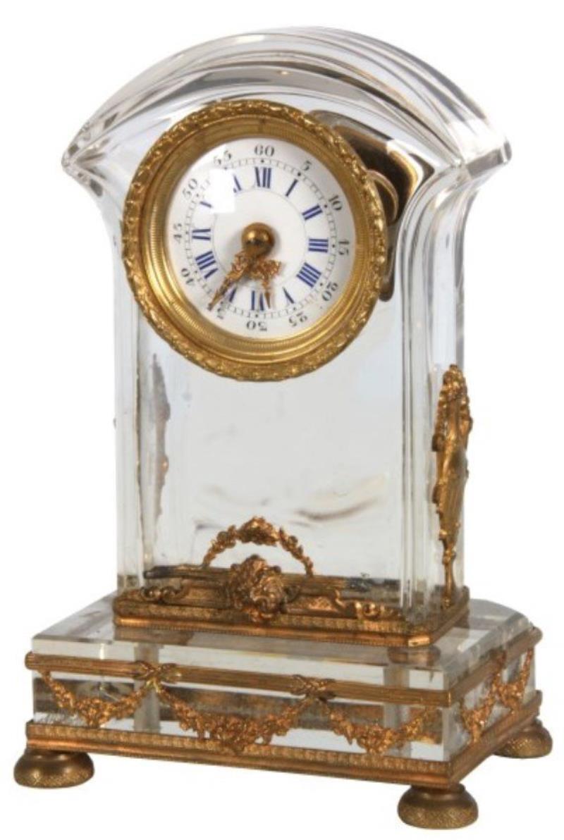 Brass Mounted Crystal Desk Clock