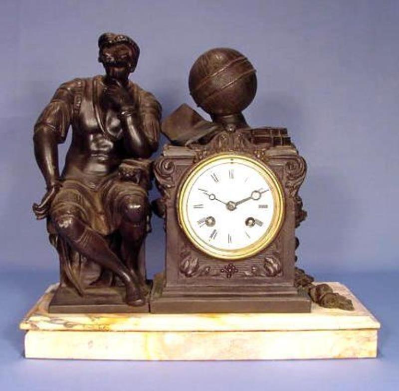 Japy Freres & Co. Spelter Clock on Marble Base