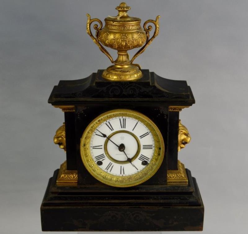 Ansonia Gilt & Patinated  Metal Mantel Clock