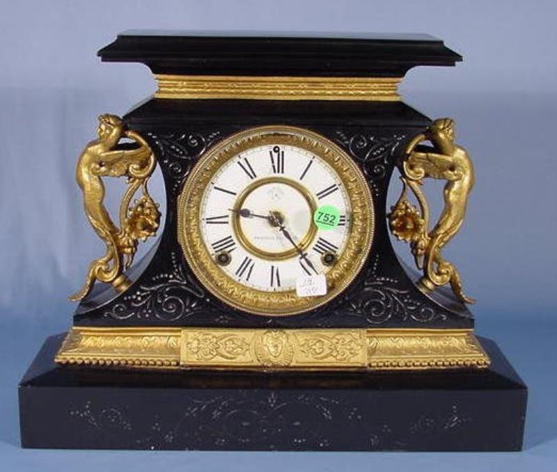 Ansonia Rosalind Enameled Iron Mantel Clock