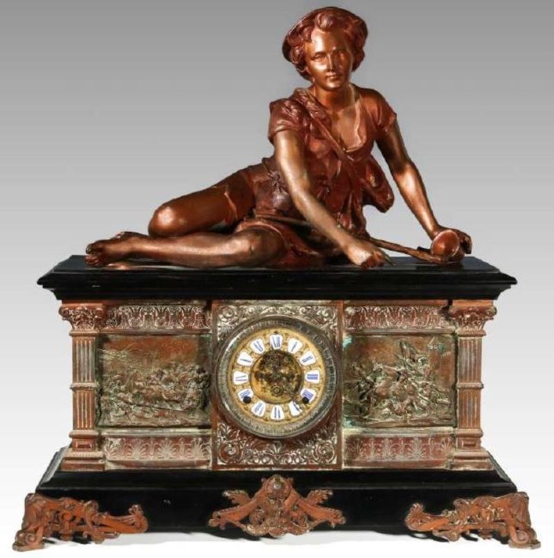 AN ANSONIA ‘COLUMBIA’ MASSIVE FIGURAL MANTEL CLOCK