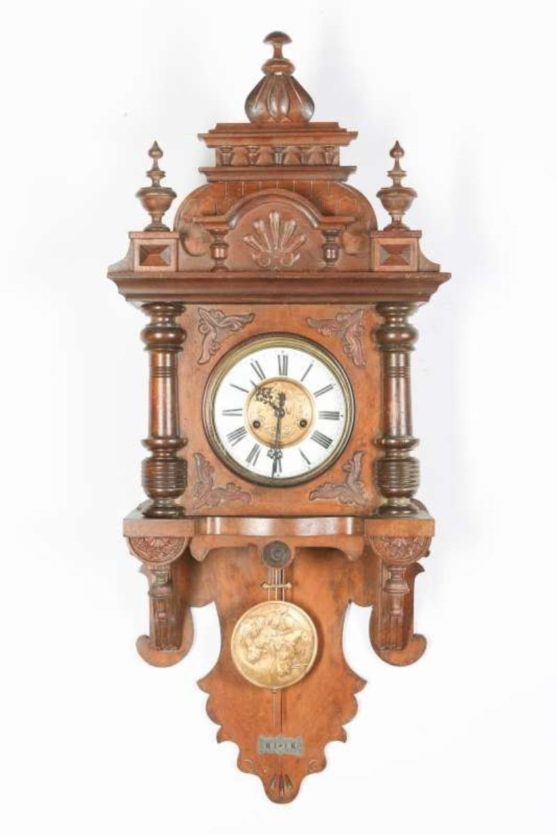 GUSTAV BECKER OPEN WAG CLOCK WITH HORSEHEAD MOTIF