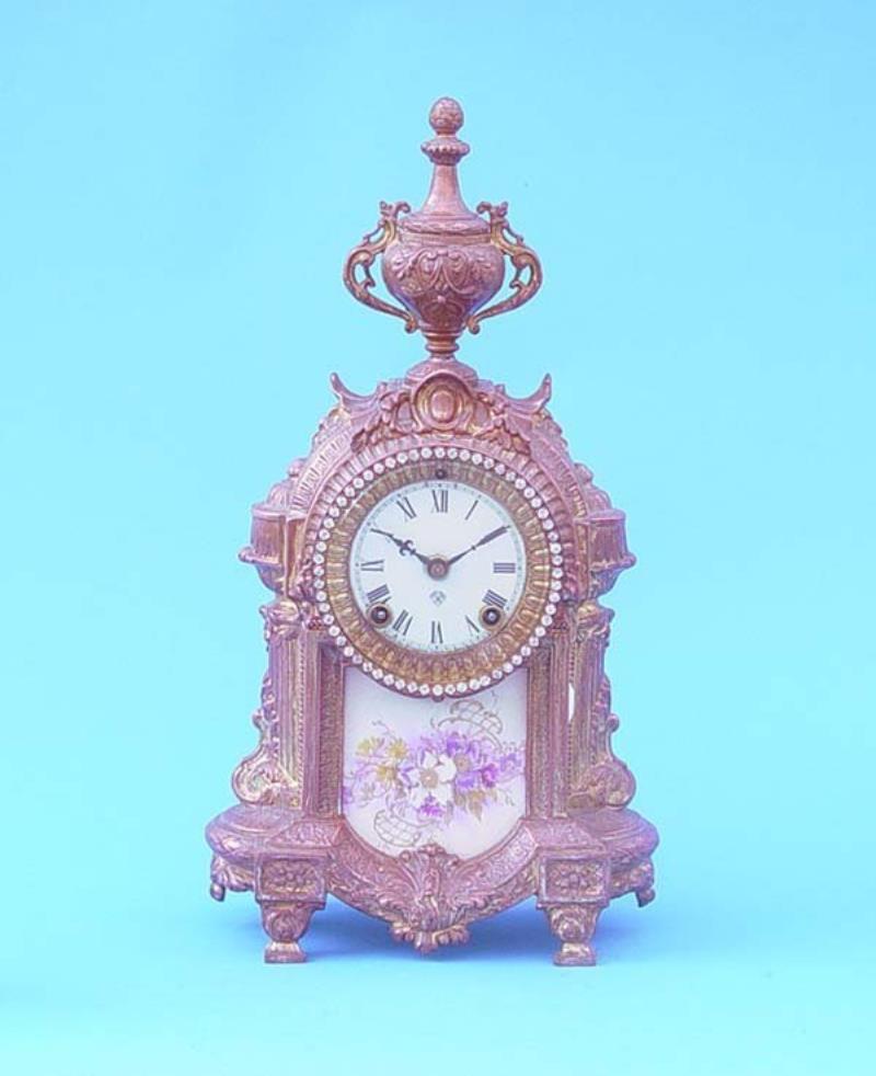 Ansonia Ormolu Porcelain Panel Mantel Clock