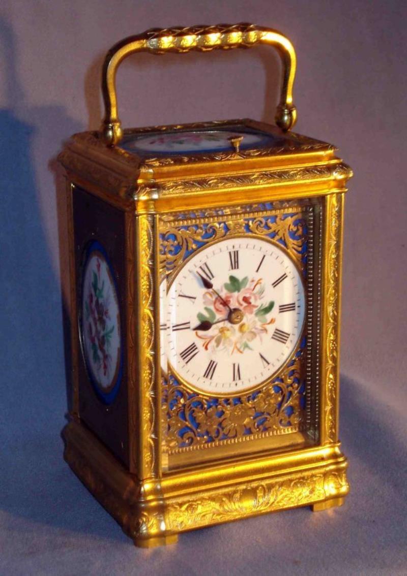 Fine French porcelain decorated carriage clock