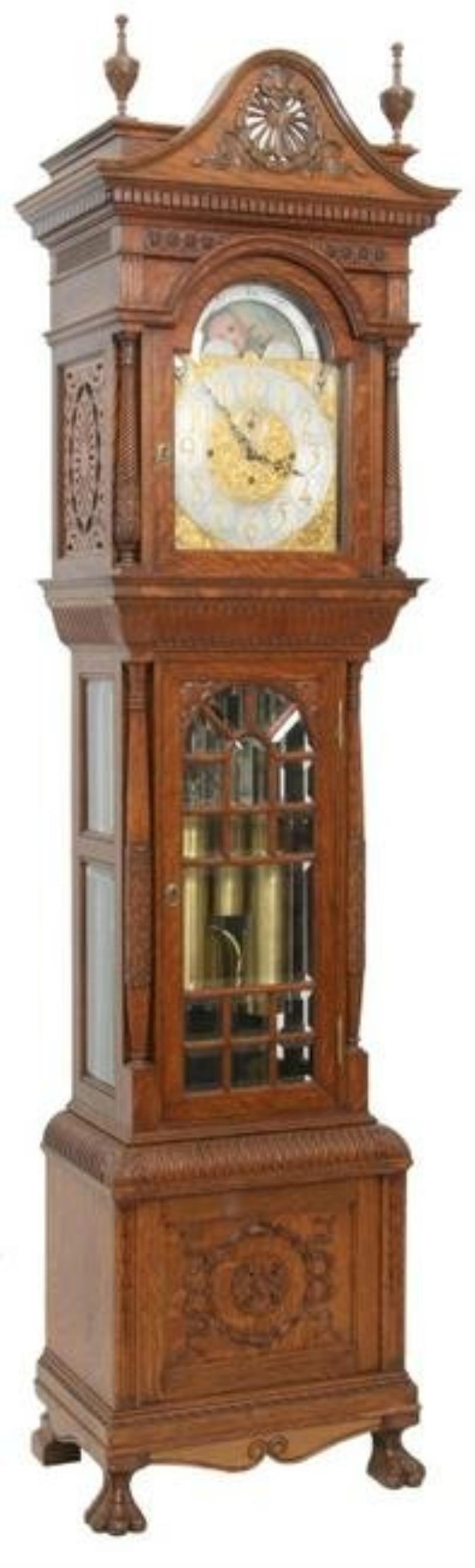 Walter Durfee 9 Tube Oak Grandfather Clock