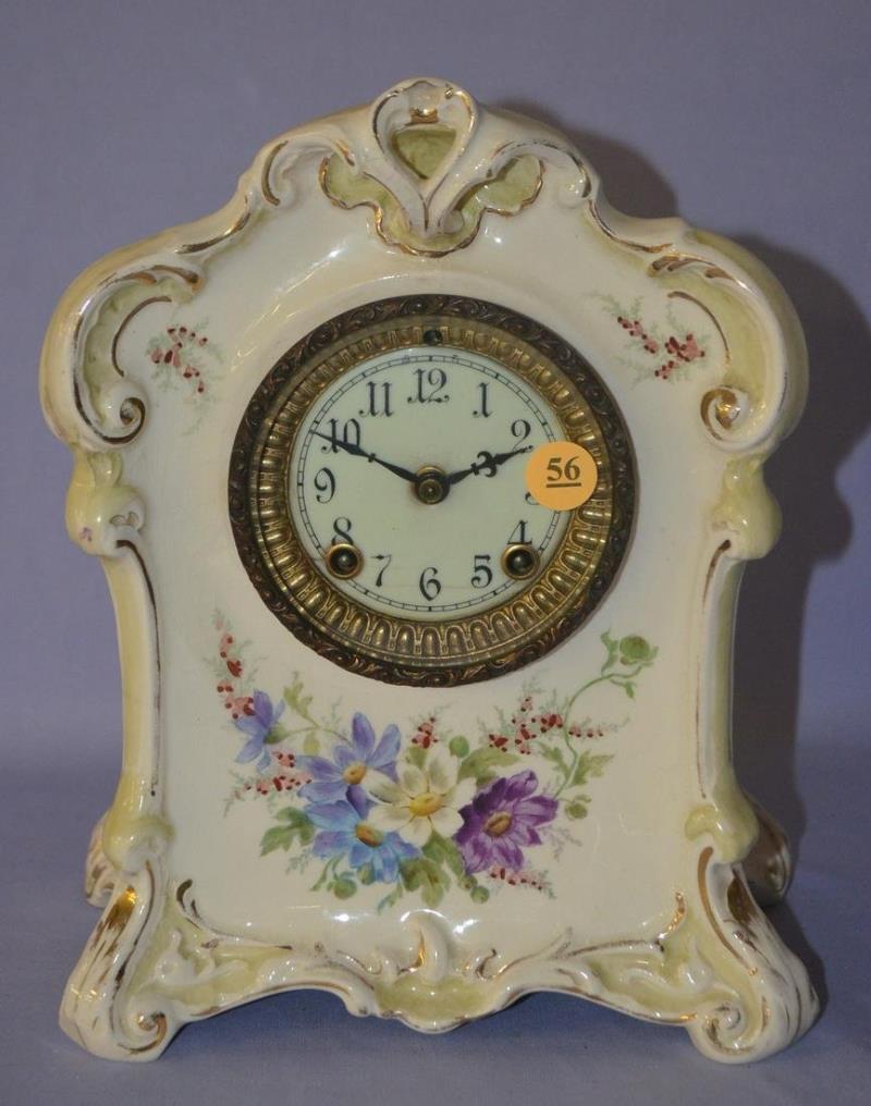 Antique Ansonia Royal Bonn Porcelain Mantle Clock