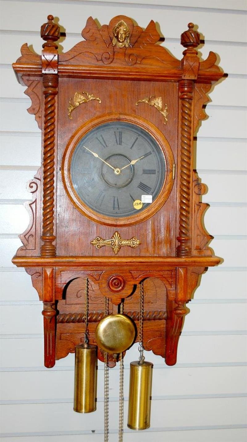 Antique Waterbury Study Weight Driven Wall Clock