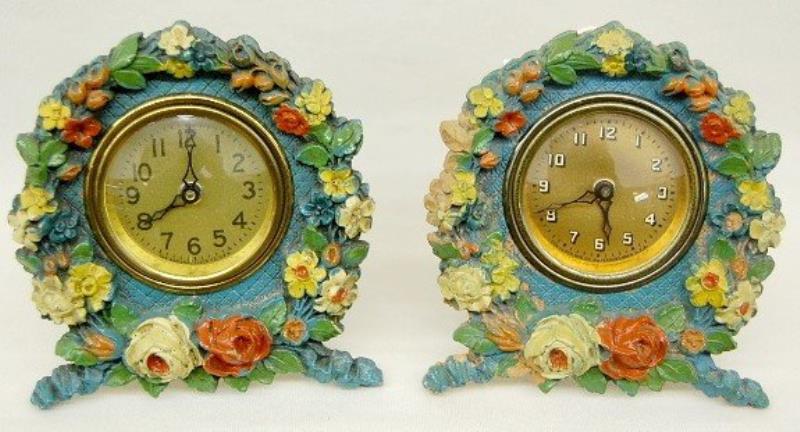 2 Floral Wreath Keywind Clocks