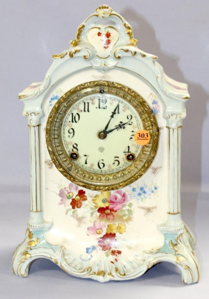 Antique Ansonia Royal Bonn Porcelain Mantel Clock