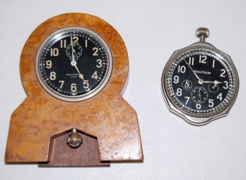 2 Waltham Black Dial Car Clocks